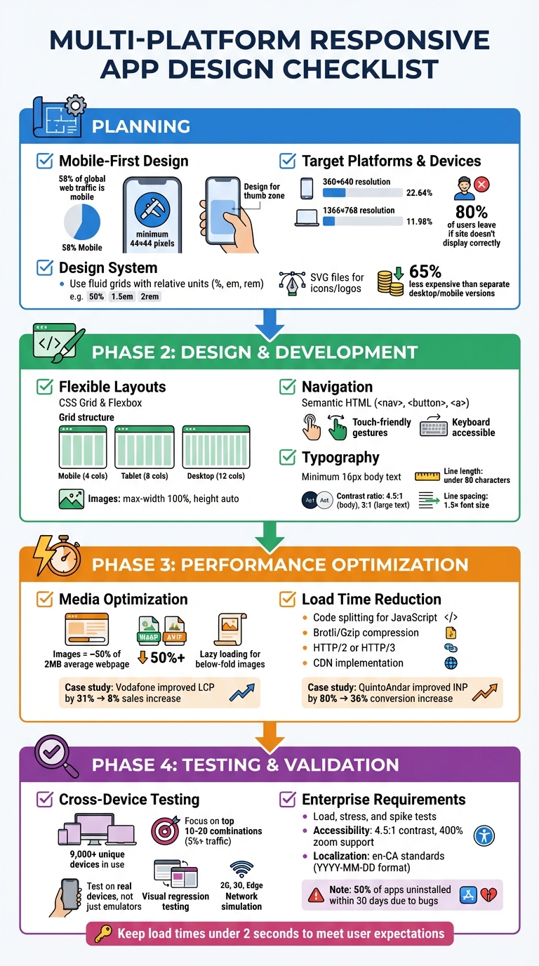 Multi-Platform Responsive App Design Checklist: 4-Phase Implementation Guide
