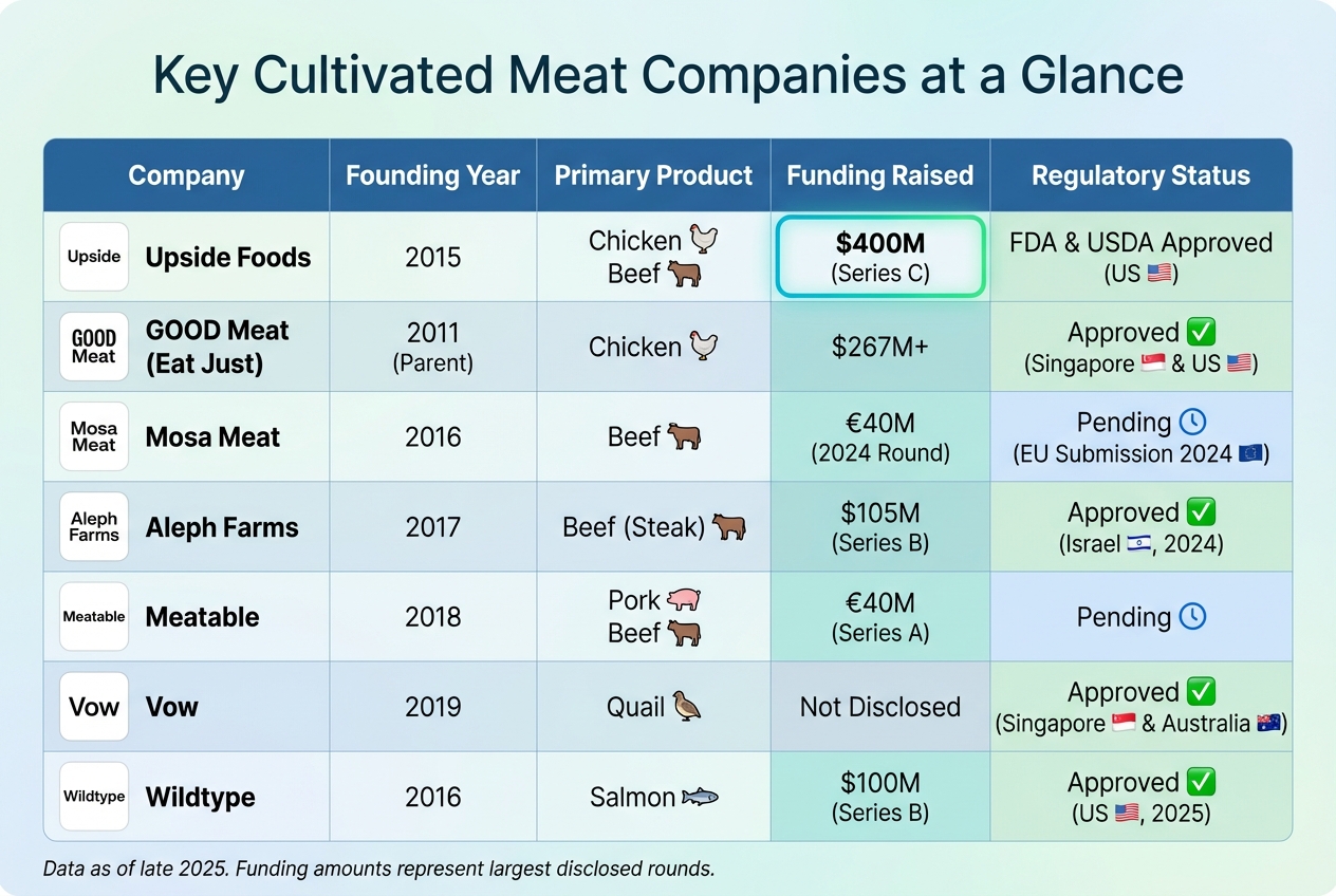 Cultivated Meat Companies Comparison: Funding, Products and Regulatory Status