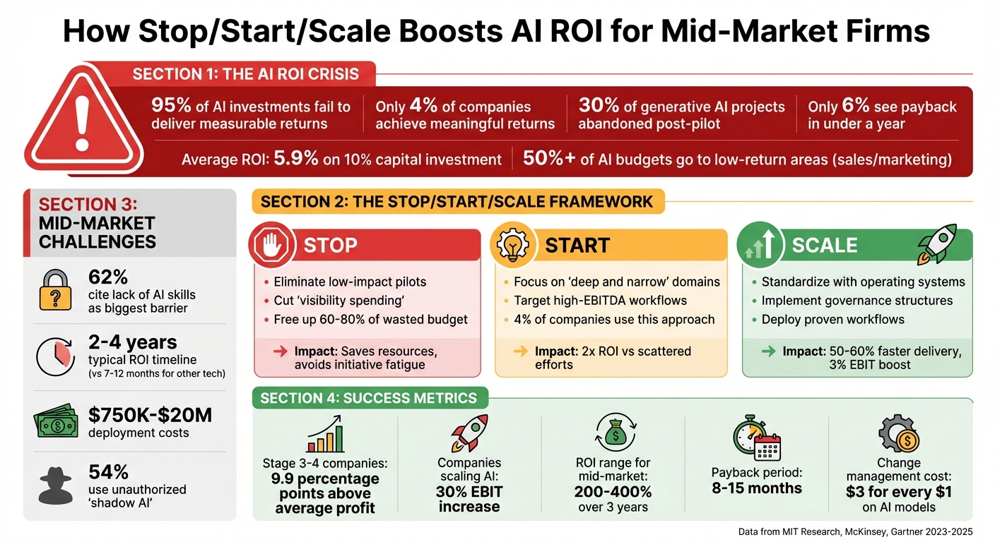 AI ROI Statistics and Stop/Start/Scale Framework Impact for Mid-Market Companies