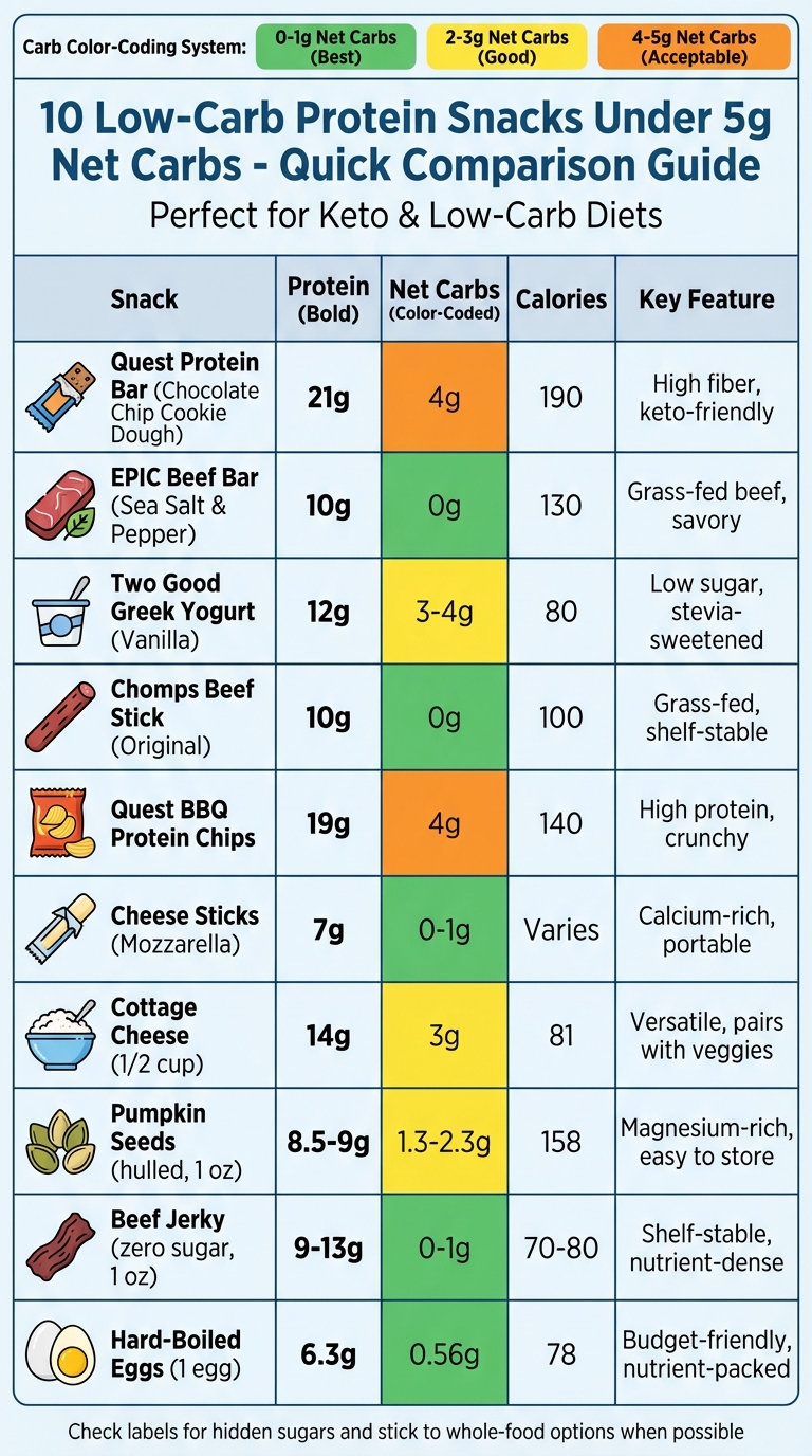 Low-Carb Protein Snacks Comparison: Nutritional Breakdown Under 5g Net Carbs