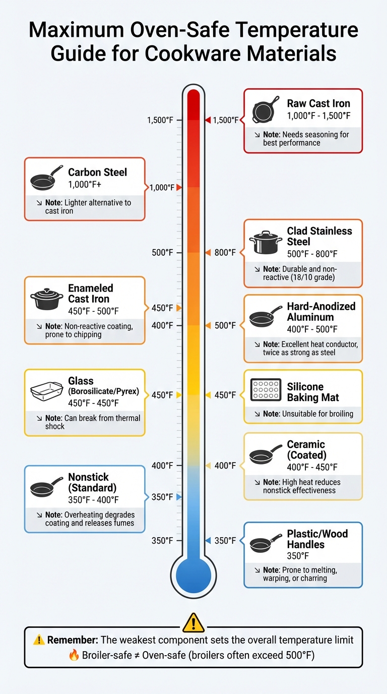 Oven-Safe Temperature Limits by Cookware Material