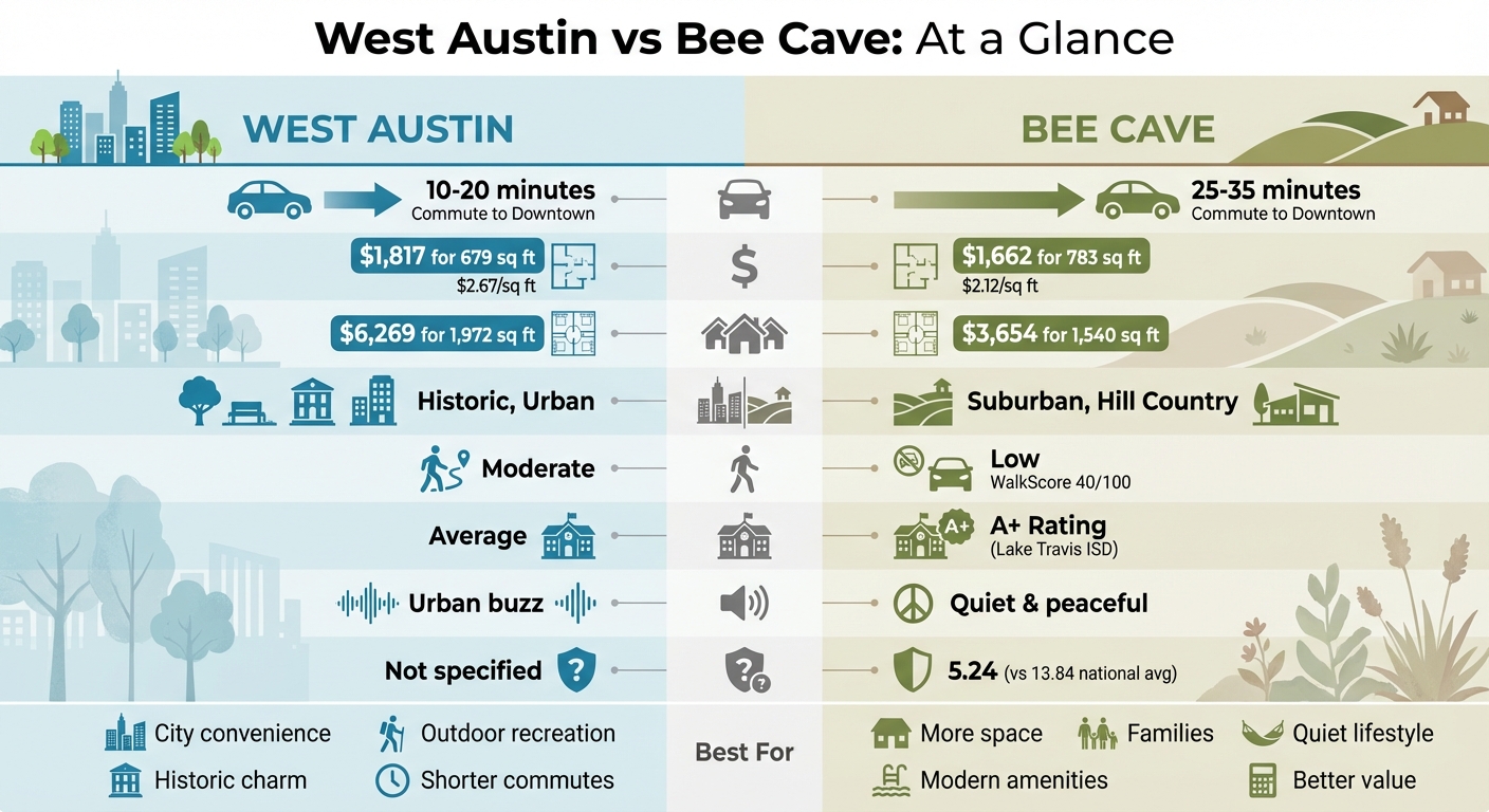 West Austin vs Bee Cave Apartment Comparison: Rent, Commute, and Lifestyle
