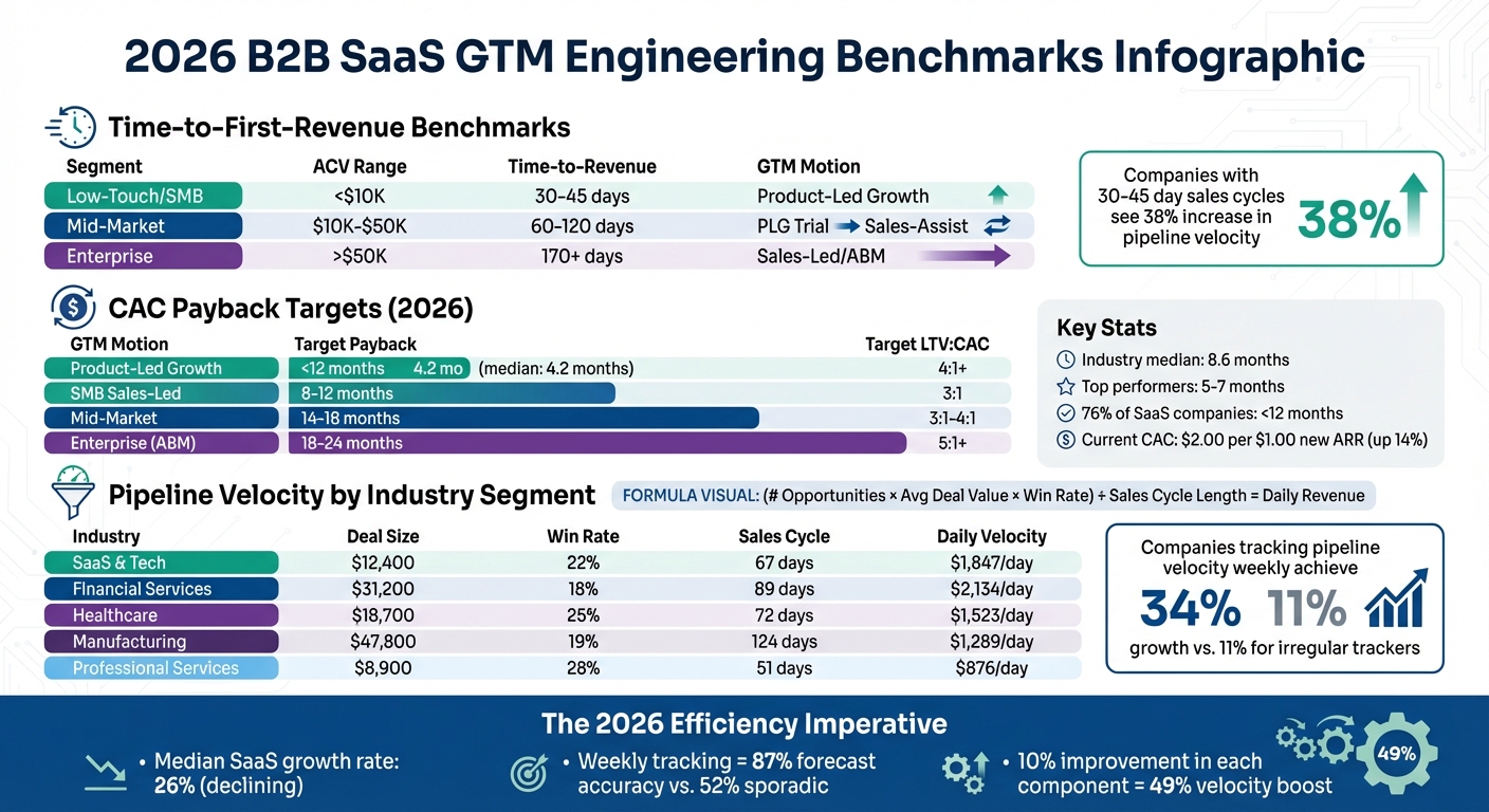 2026 B2B SaaS GTM Engineering Benchmarks: Time-to-Revenue, CAC Payback & Pipeline Velocity by Segment