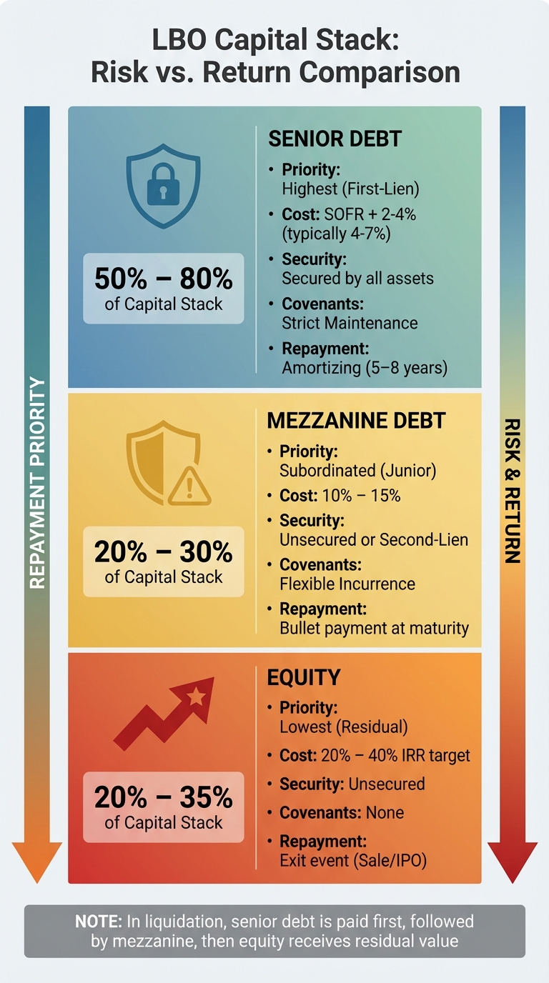 LBO Capital Stack Structure: Senior Debt vs Mezzanine vs Equity Comparison
