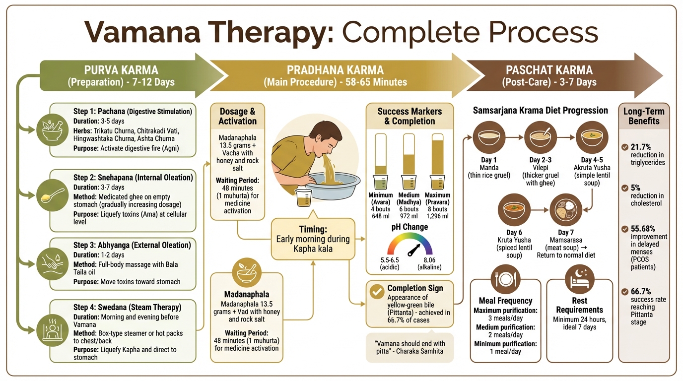 Vamana Therapy Three-Phase Process: Preparation, Procedure, and Recovery Timeline