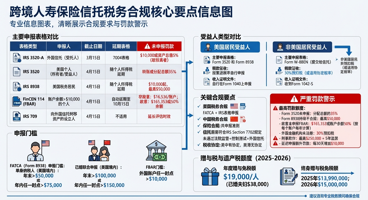 跨境人寿保险信托税务申报表格对比与罚款一览