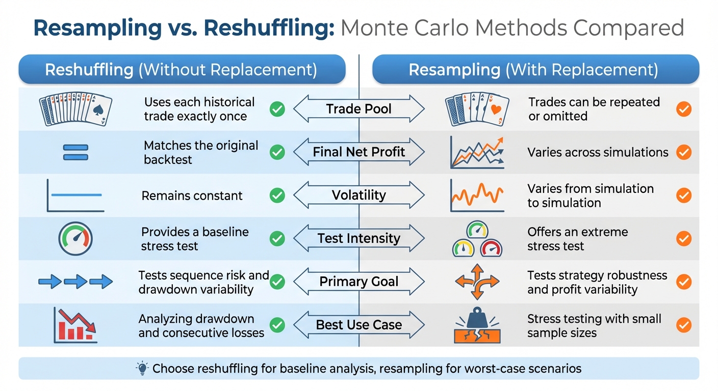 Monte Carlo Resampling vs Reshuffling Methods Comparison