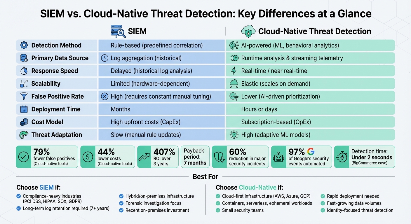 SIEM vs Cloud-Native Threat Detection: Complete Feature Comparison