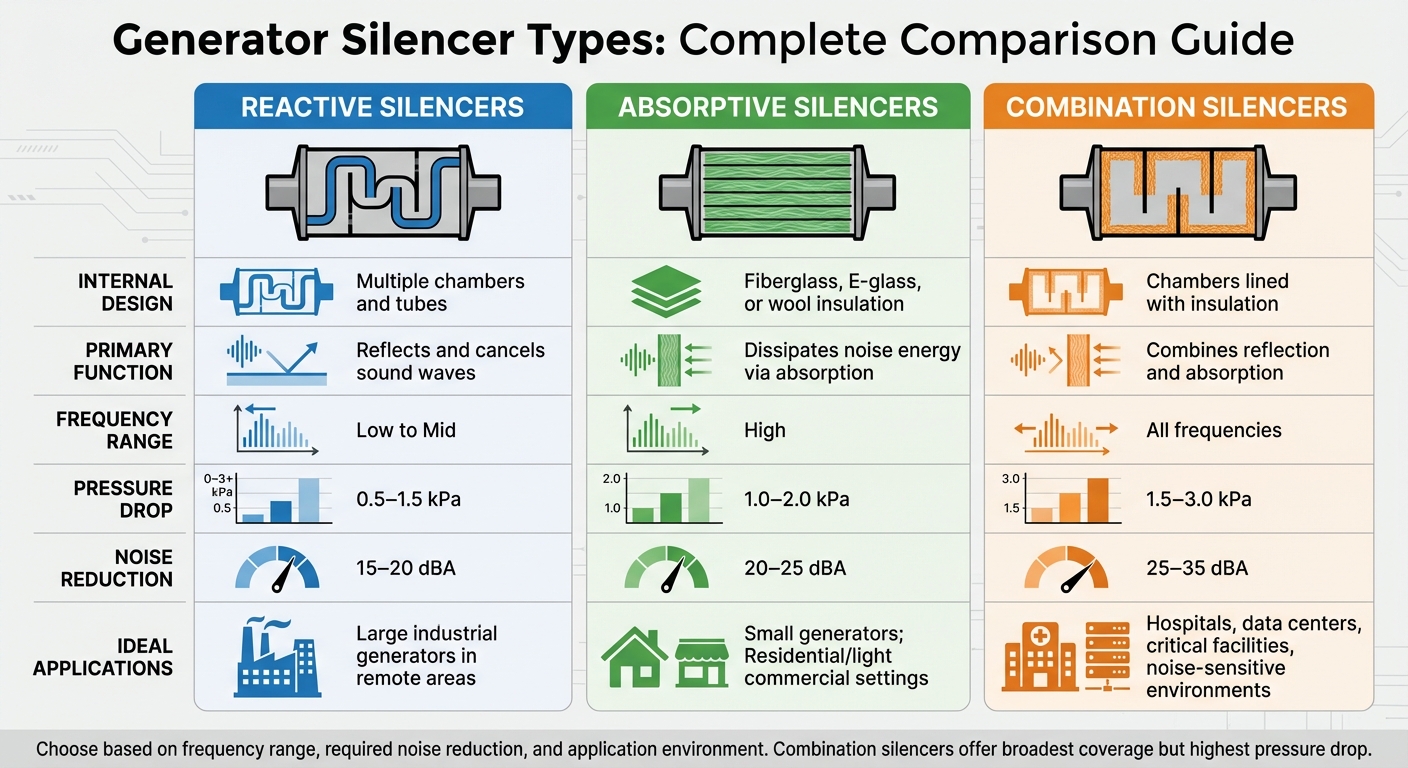 Generator Silencer Types Comparison: Performance, Pressure Drop, and Applications