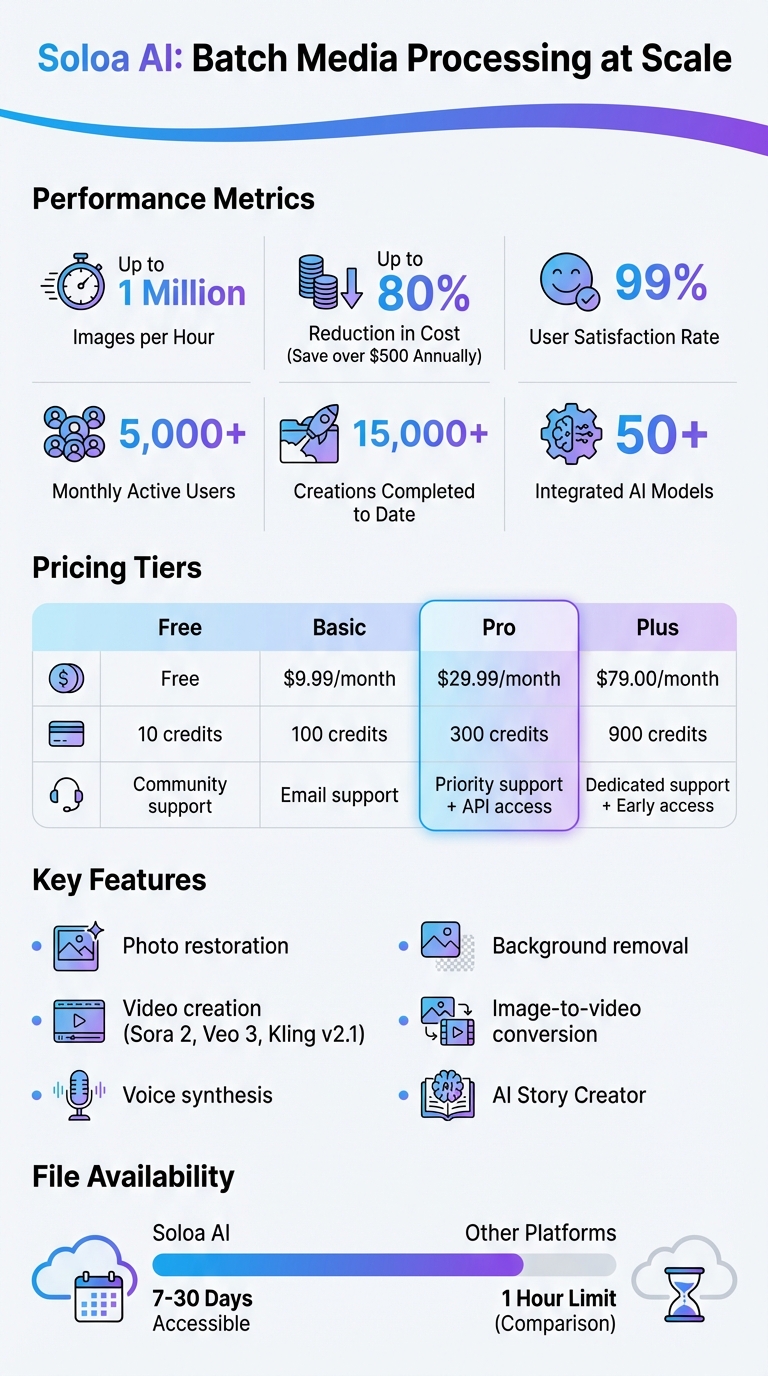Soloa AI Batch Processing: Key Features, Pricing, and Performance Statistics