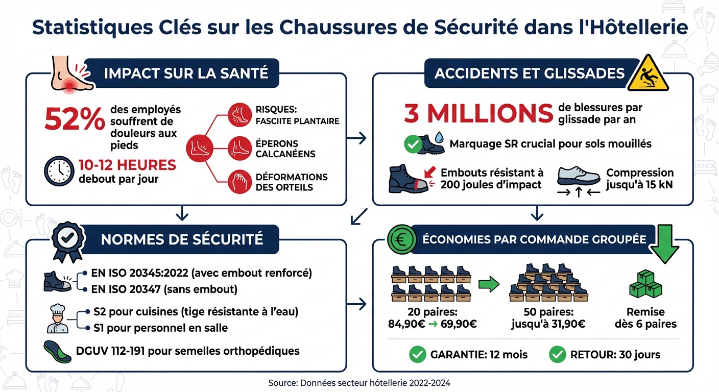 Statistiques clés sur les chaussures de sécurité en hôtellerie : douleurs, accidents et normes