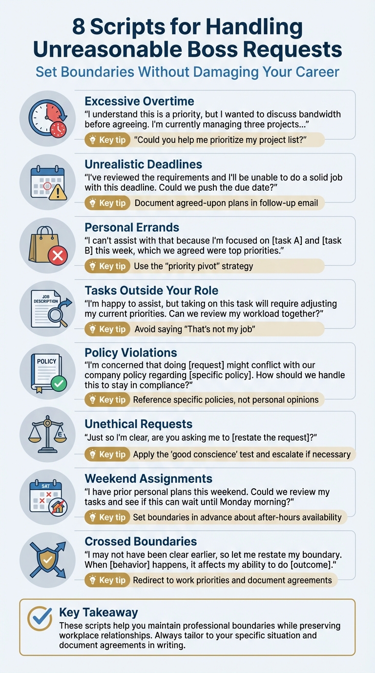 8 Professional Scripts for Declining Unreasonable Boss Requests - [Infographic © MyDifficultBoss.com]