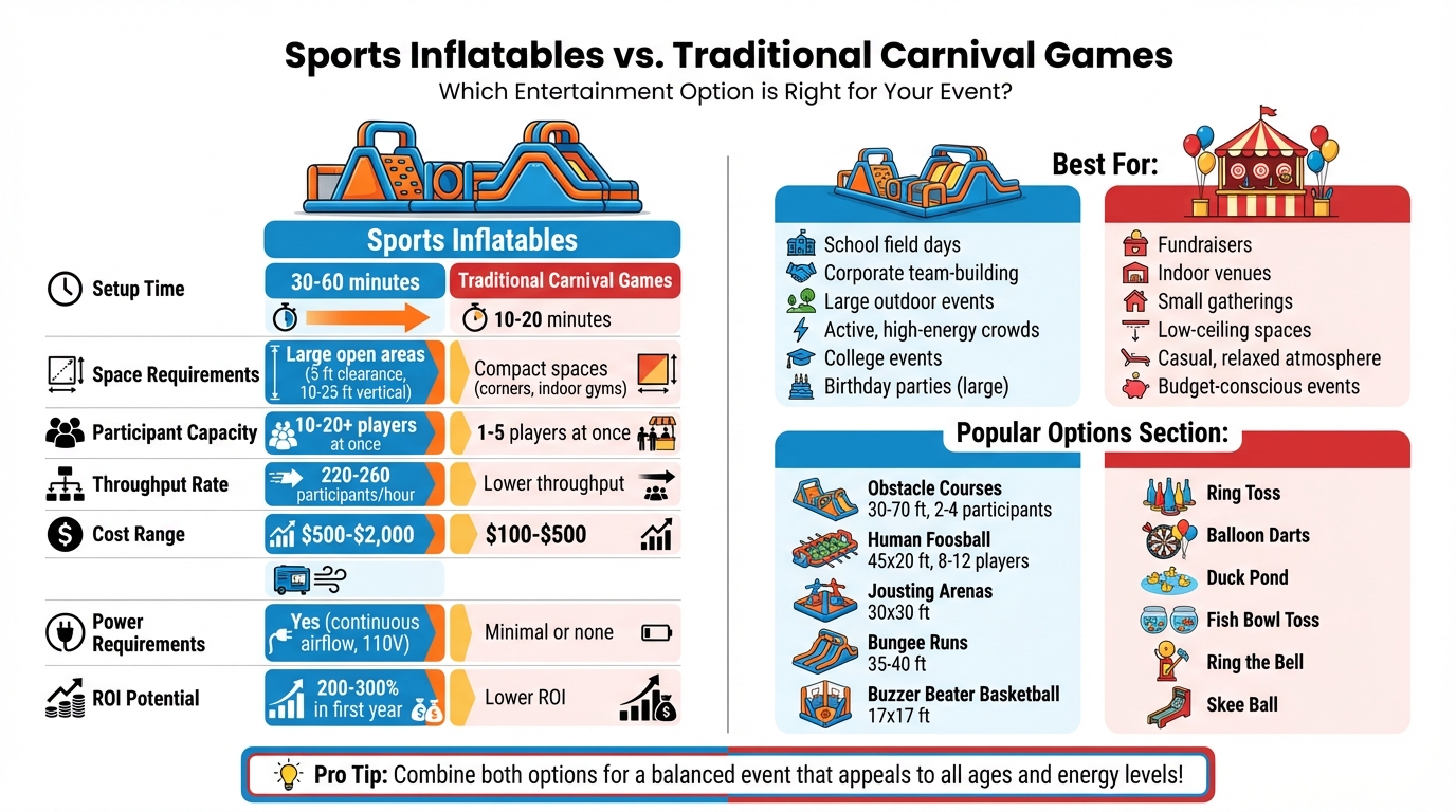 Sports Inflatables vs Traditional Carnival Games: Complete Comparison Guide