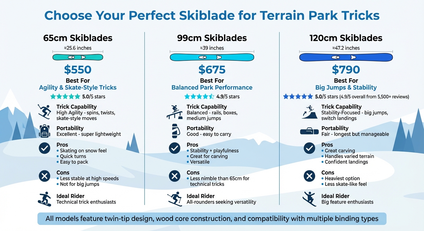 스키블레이드로 묘기 부릴 수 있을까요? 지형 공원에 가장 적합한 짧은 스키