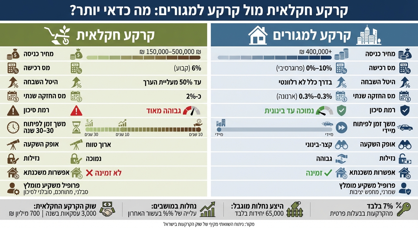 השוואה מקיפה: קרקע חקלאית מול קרקע למגורים - מחירים, סיכונים ותשואות