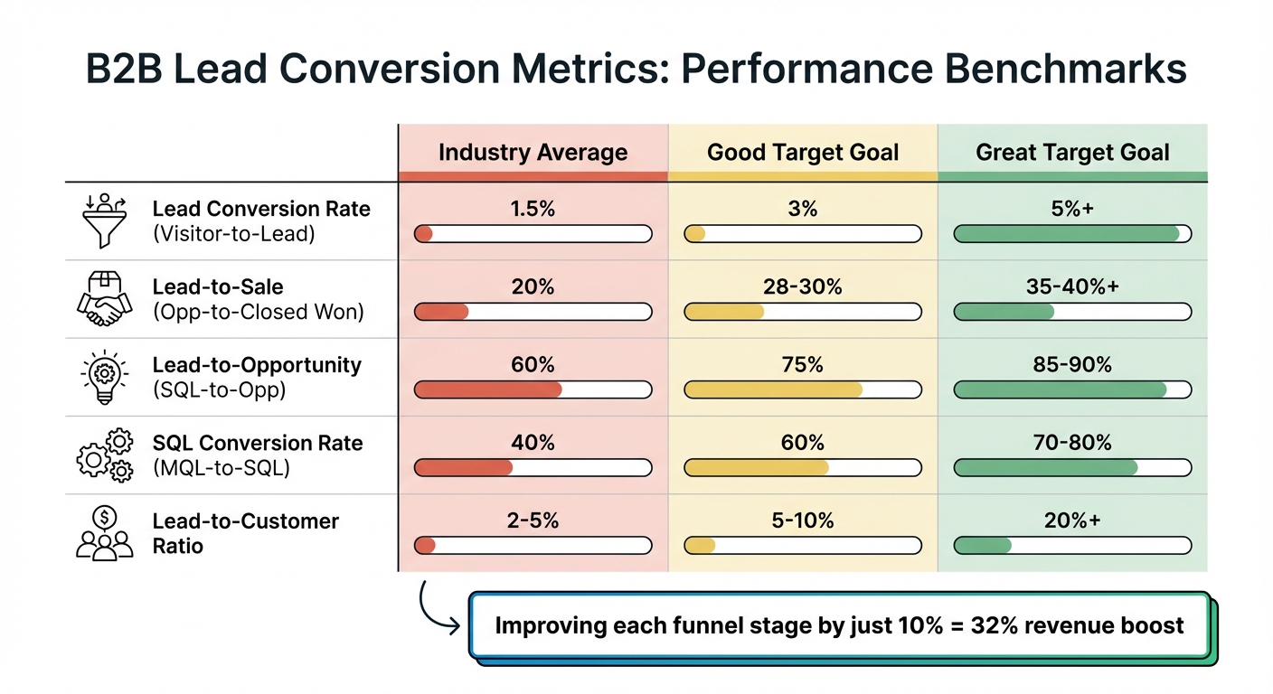 B2B Lead Conversion Metrics Benchmarks: Industry Average vs Target Goals