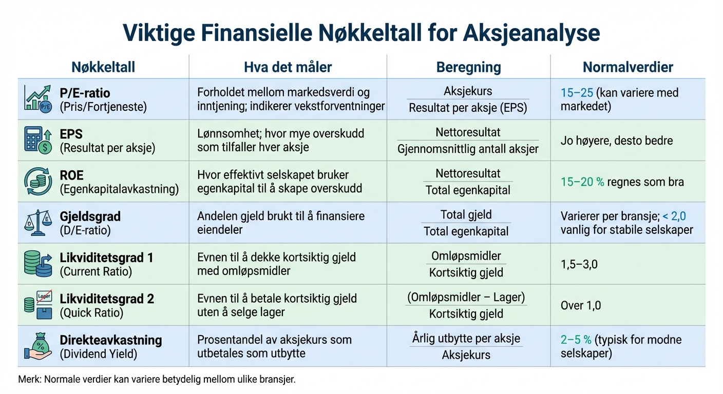 Oversikt over viktige finansielle nøkkeltall for aksjeanalyse