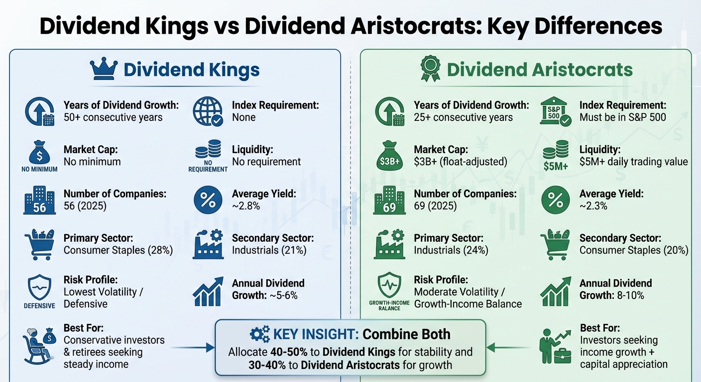 Dividend Kings vs Dividend Aristocrats Comparison Chart