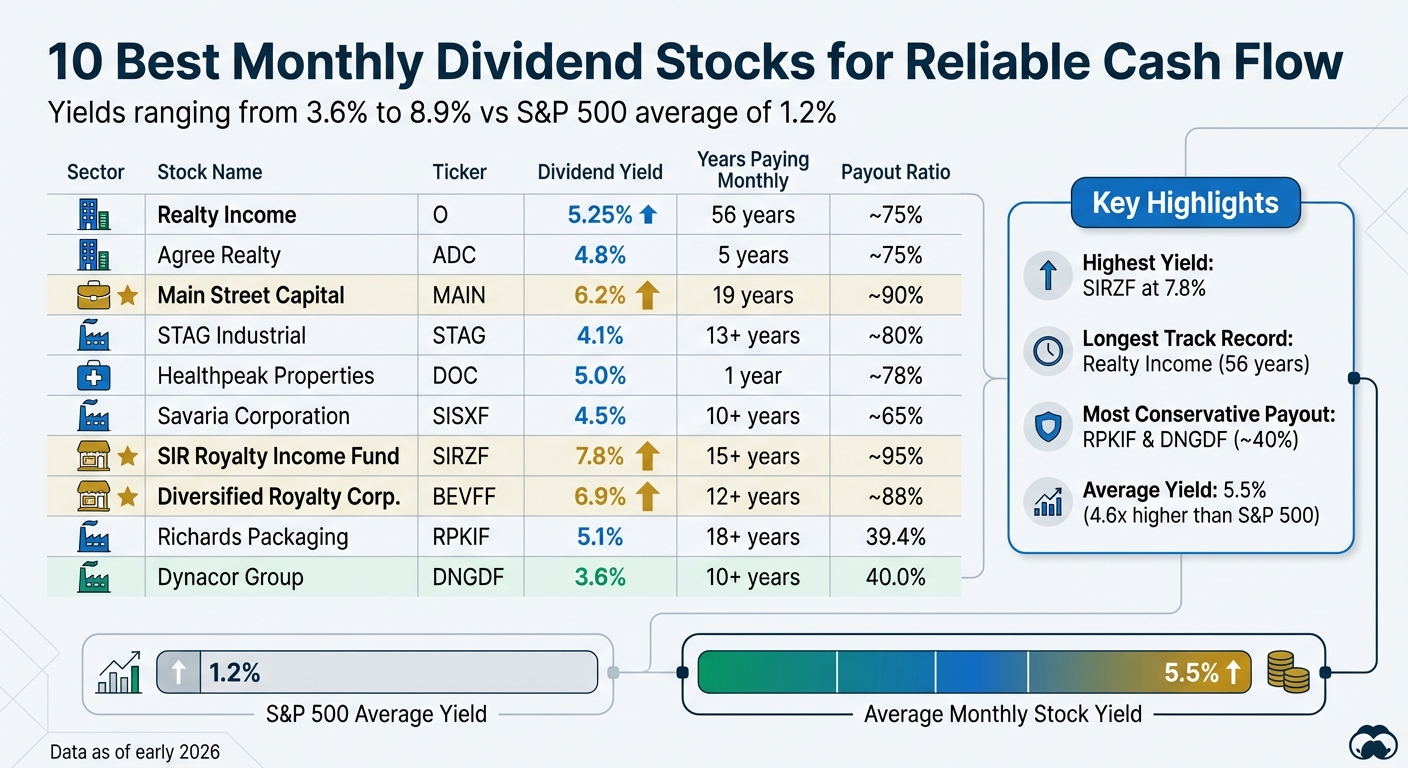 10 Best Monthly Dividend Stocks Comparison Chart 2026