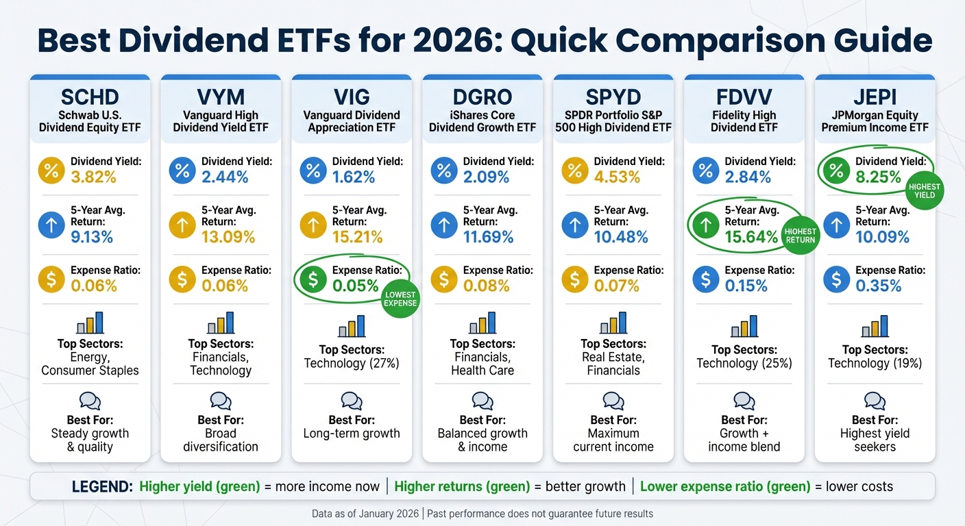 Best Dividend ETFs 2026: Yield, Returns, and Expense Ratio Comparison