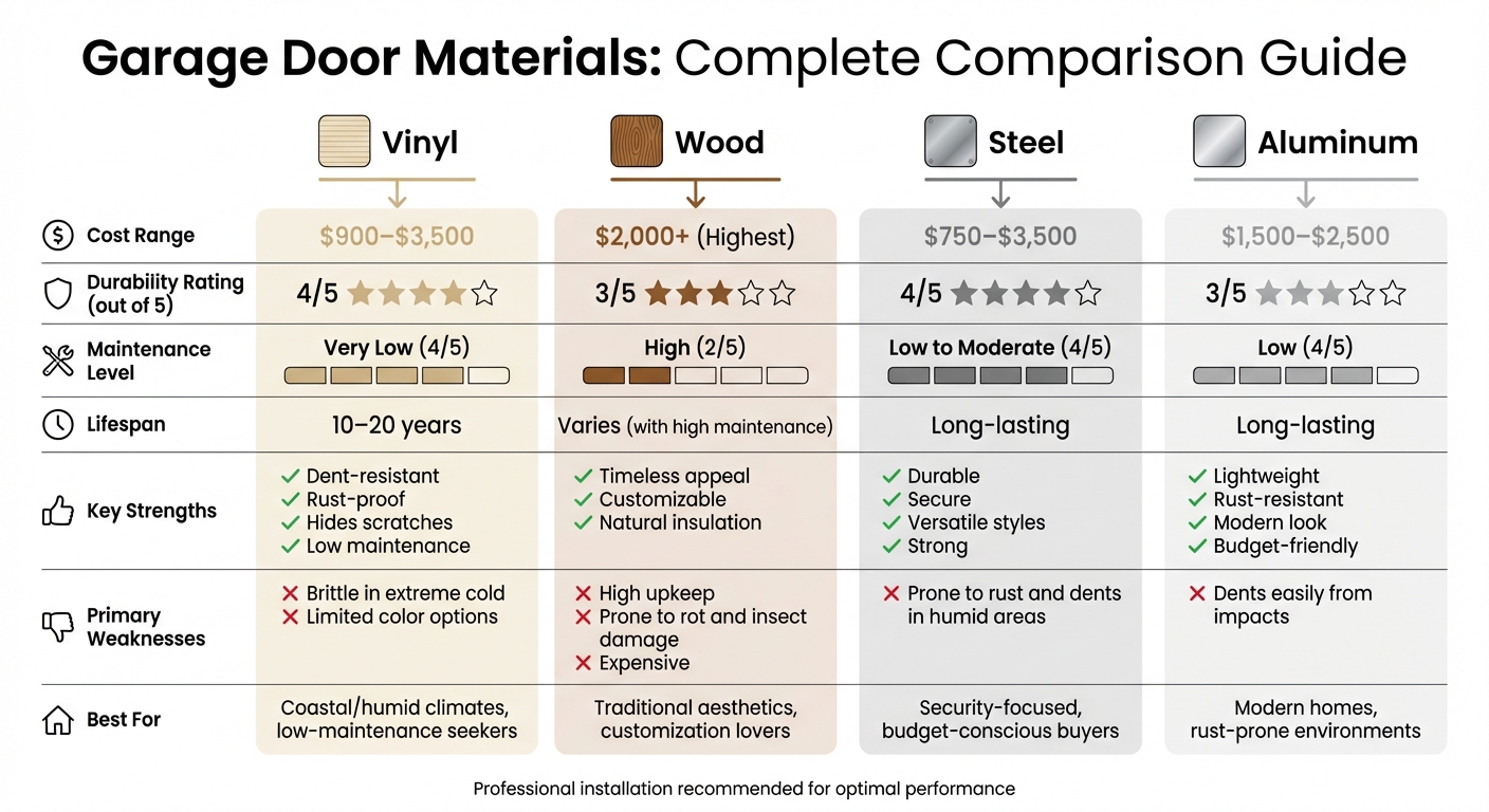 Garage Door Materials Comparison: Vinyl vs Wood vs Steel vs Aluminum
