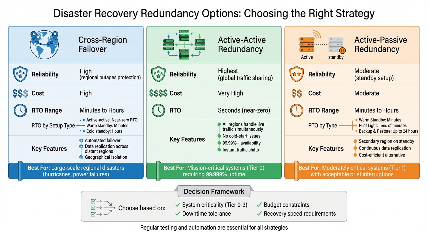 Disaster Recovery Redundancy Options Comparison: Cost, RTO, and Reliability