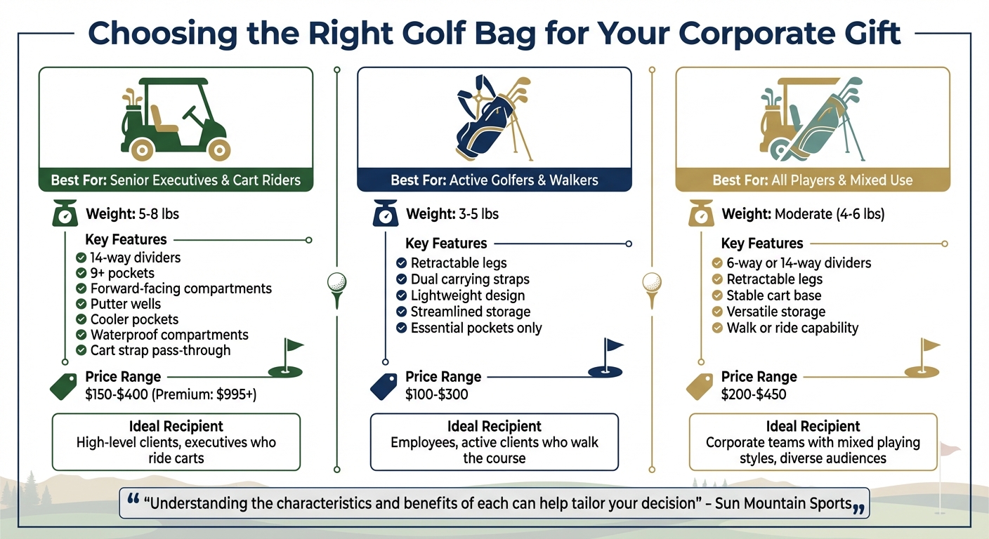 Custom Golf Bag Types Comparison: Cart, Stand, and Hybrid Bags