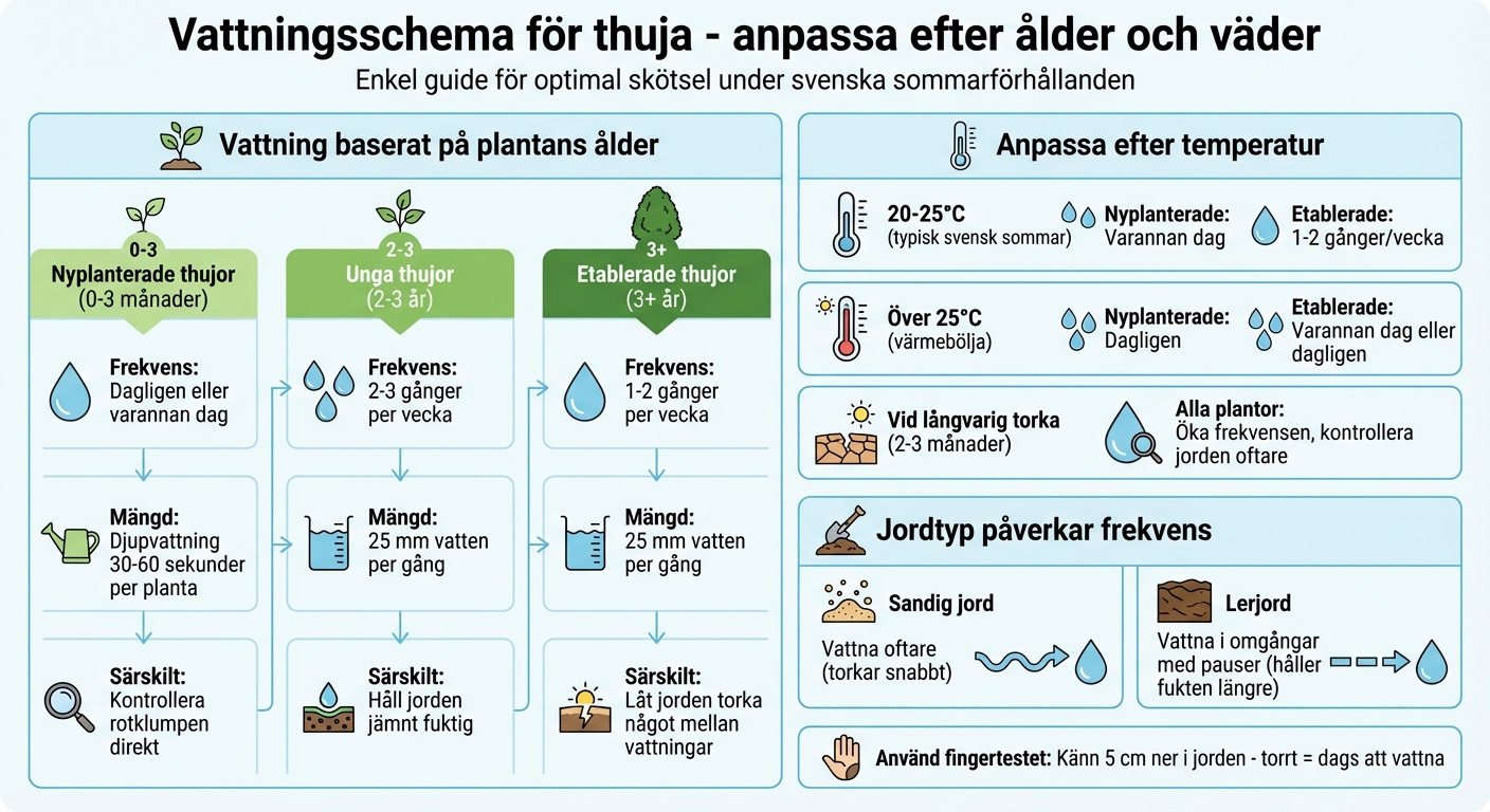 Vattningsschema för thuja baserat på ålder och temperatur
