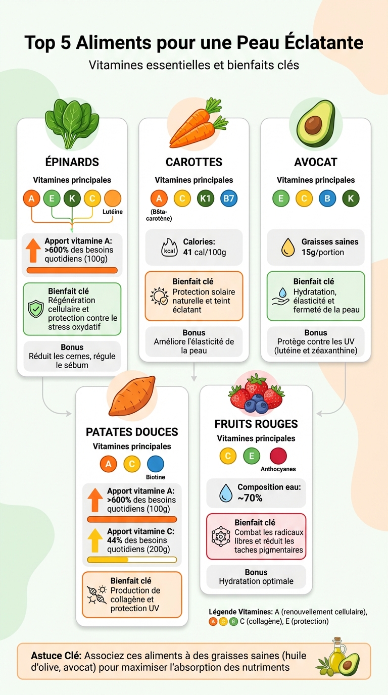 Top 5 aliments riches en vitamines pour une peau saine : vitamines et bienfaits