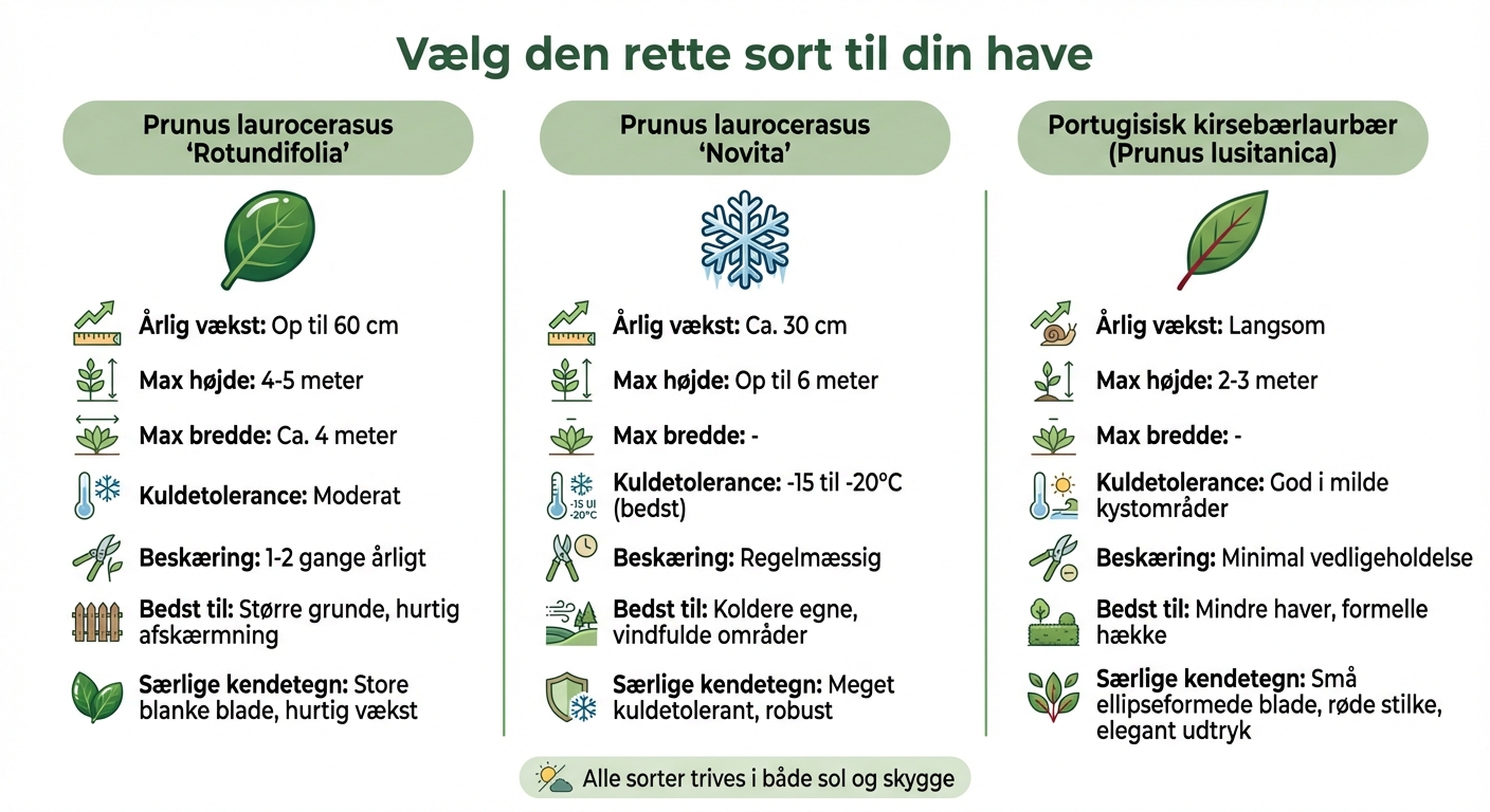 Sammenligning af de 3 bedste kirsebærlaurbær sorter til danske haver