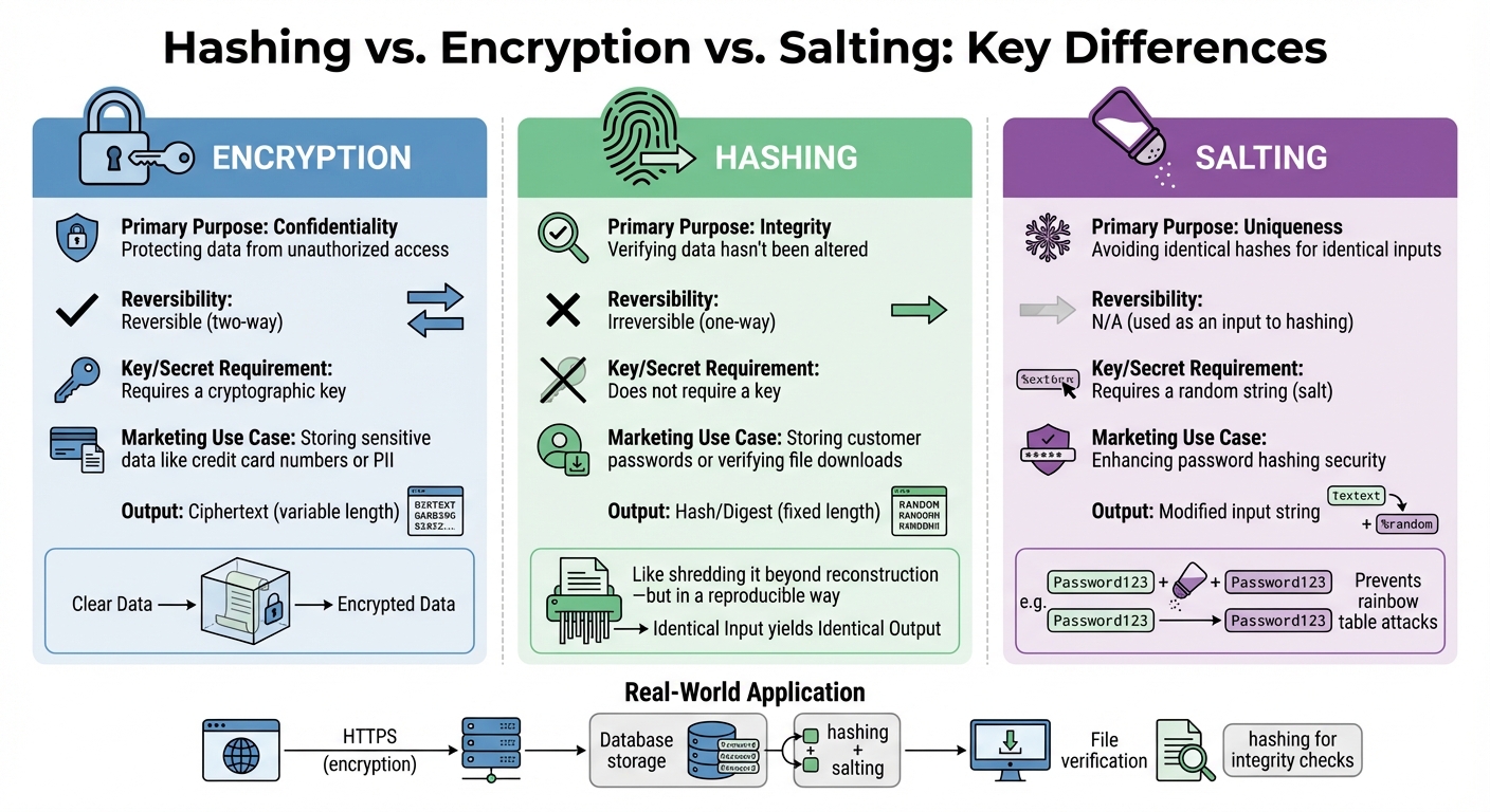 Hashing vs Encryption vs Salting: Key Differences for Data Security