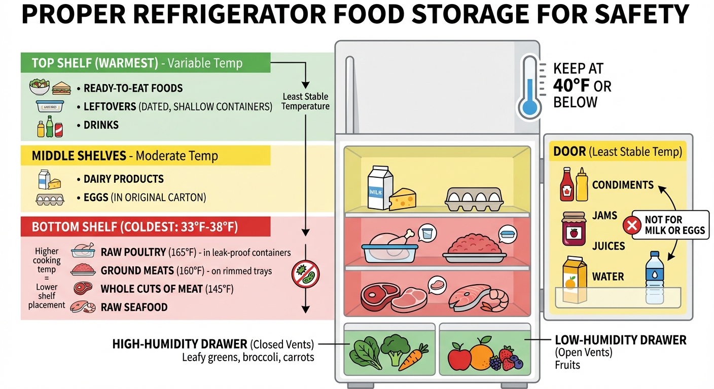 Proper Refrigerator Food Storage Organization by Temperature Zones
