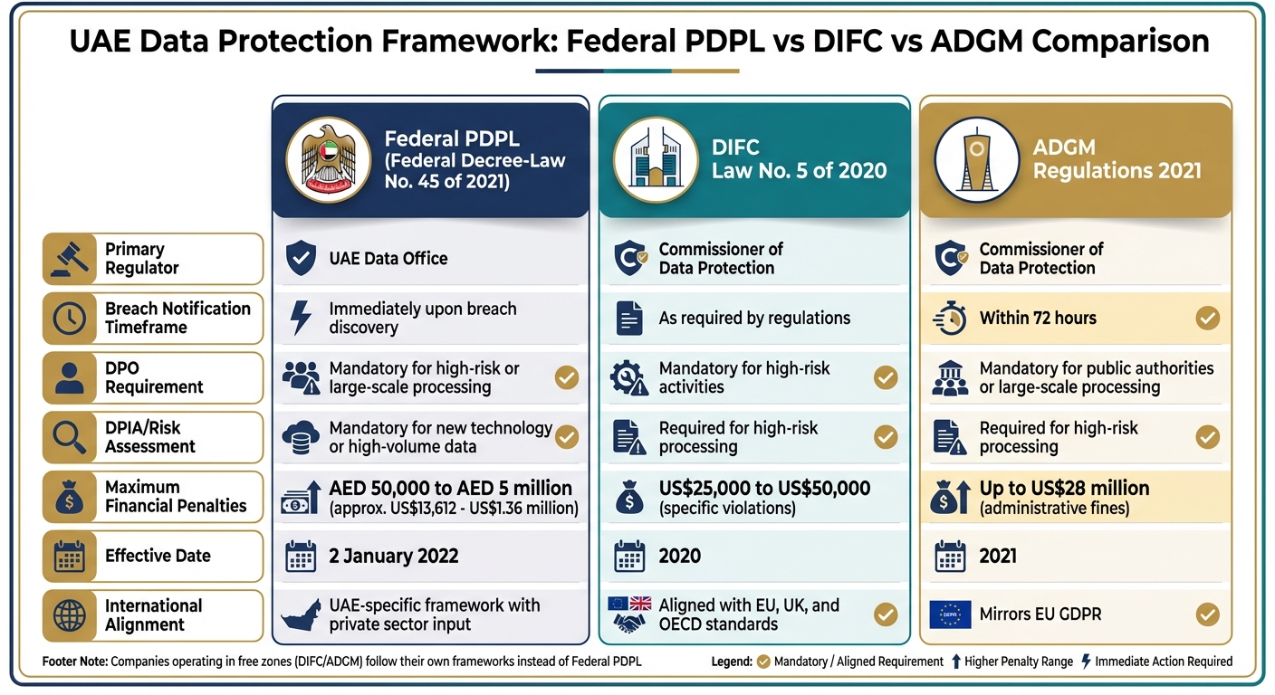 UAE Data Protection Framework Comparison: Federal PDPL vs DIFC vs ADGM