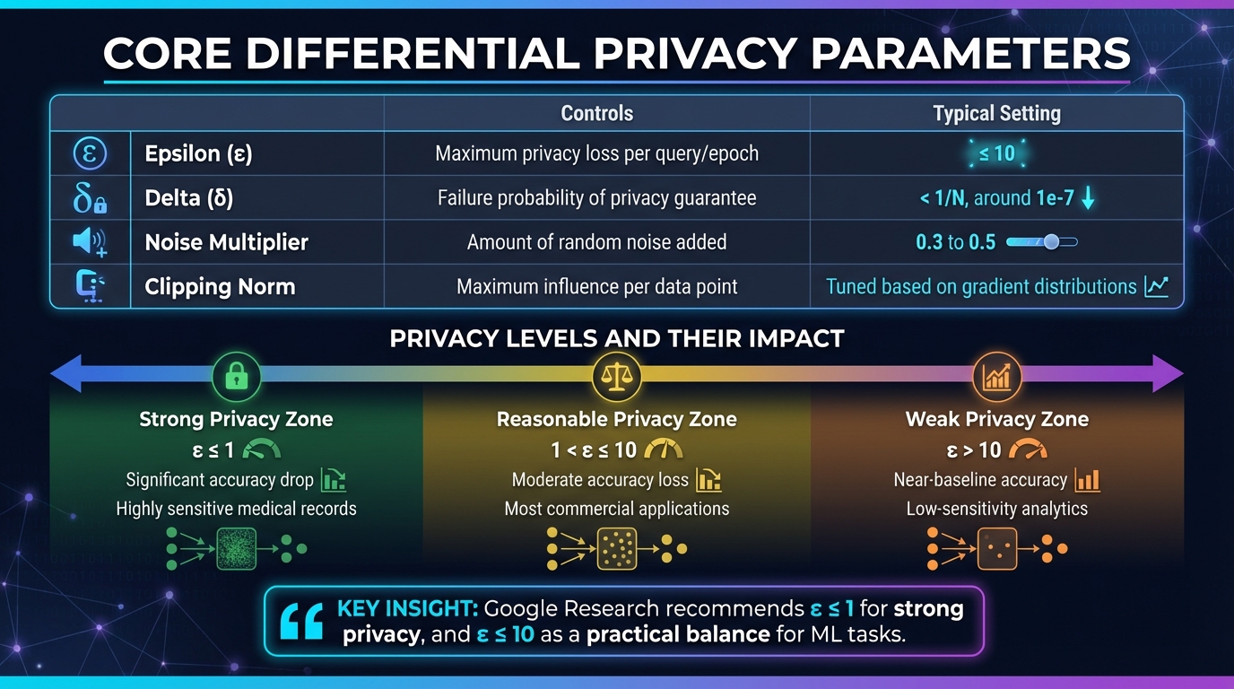 Differential Privacy Parameters and Trade-offs in Cloud AI