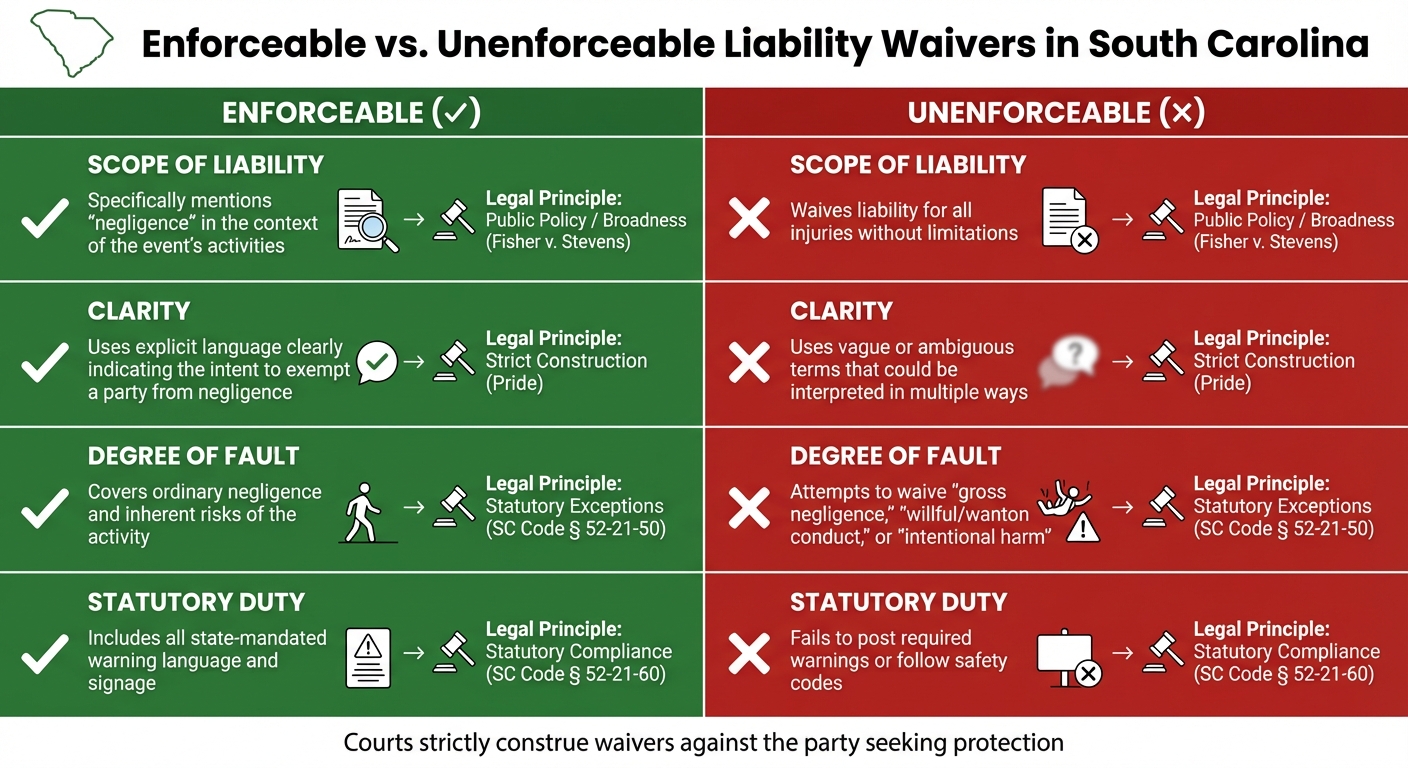 Enforceable vs Unenforceable Liability Waivers in South Carolina