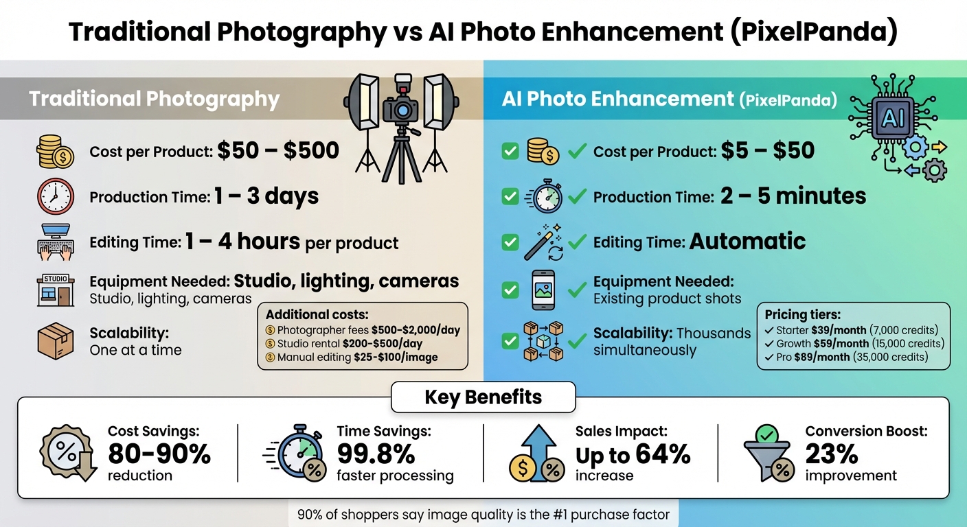 Traditional Product Photography vs AI Photo Enhancement: Cost and Time Comparison