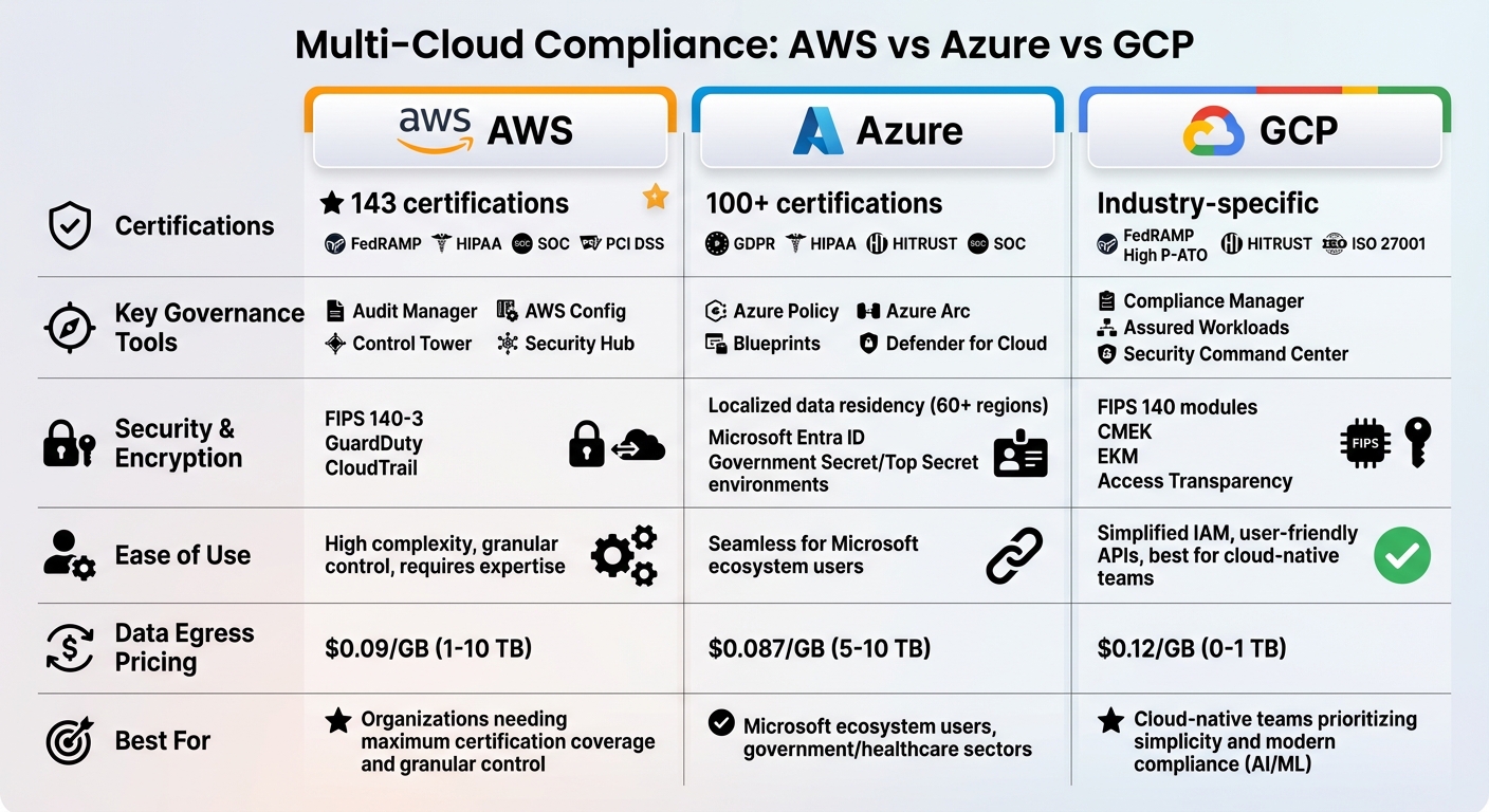 AWS vs Azure vs GCP Compliance Features Comparison Chart