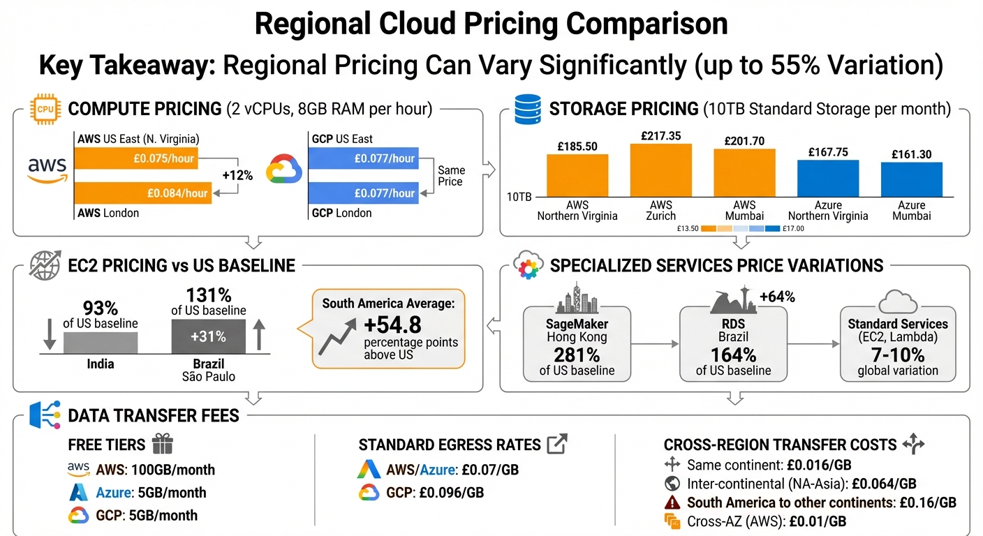Cloud Service Regional Pricing Comparison: AWS, Azure, and GCP