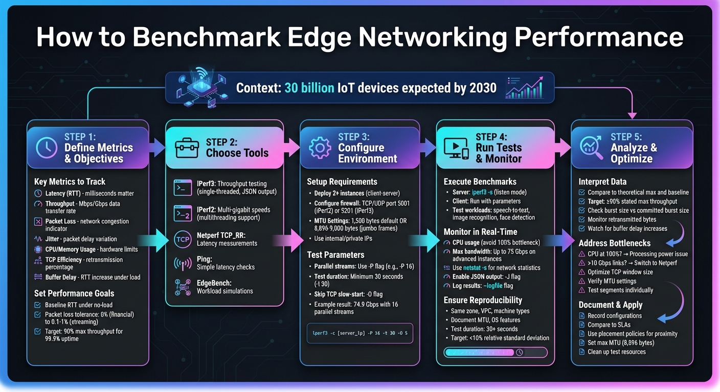 5-Step Edge Network Benchmarking Process with Key Metrics and Tools