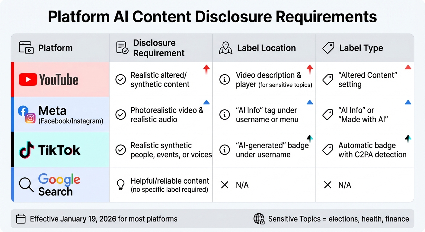 Platform-Specific AI Content Disclosure Requirements Comparison Chart