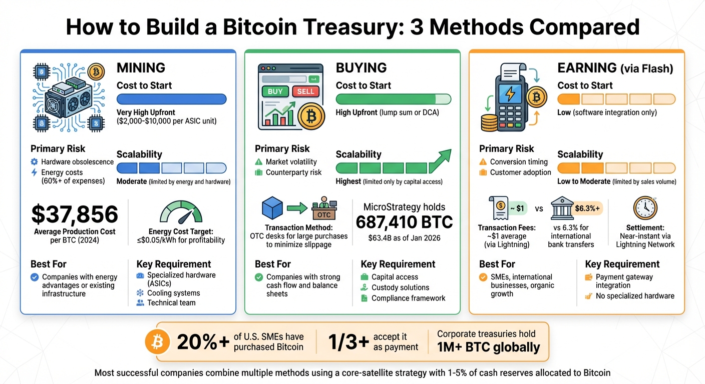 Bitcoin Treasury Methods Comparison: Mining vs Buying vs Earning