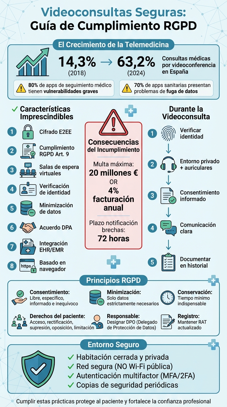 Guía completa de seguridad en videoconsultas médicas: requisitos técnicos y cumplimiento RGPD