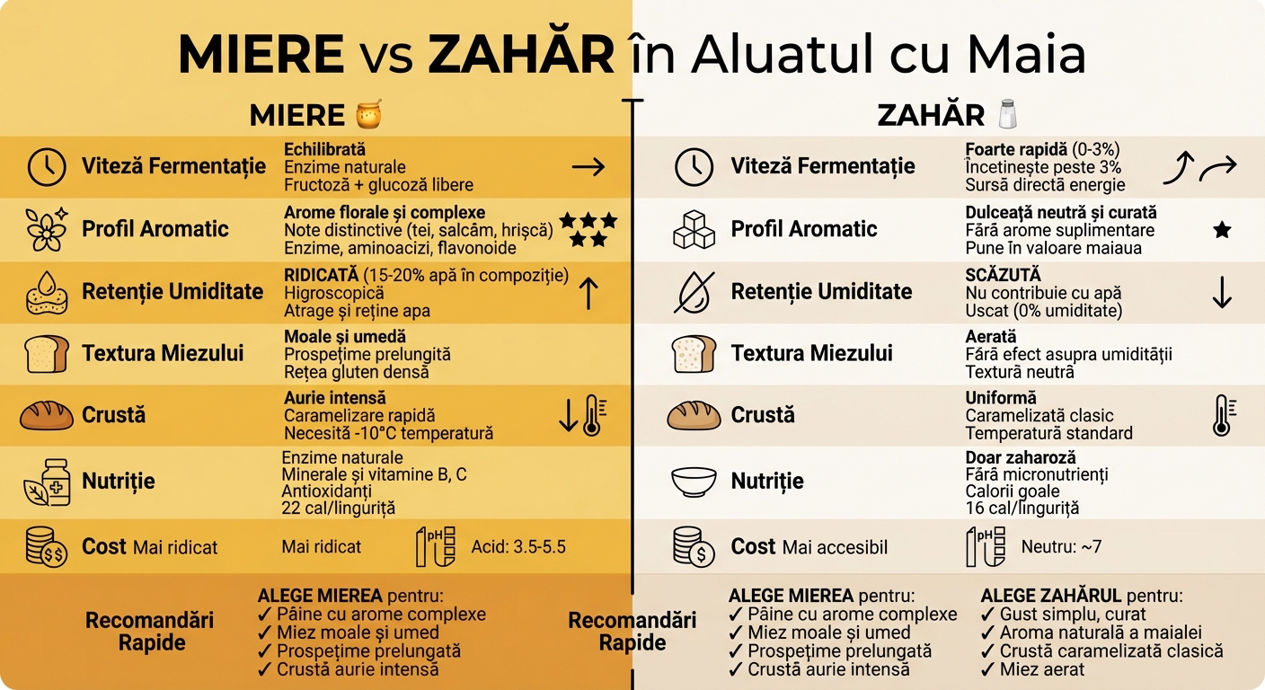 Miere vs zahăr în aluatul cu maia: comparație completă