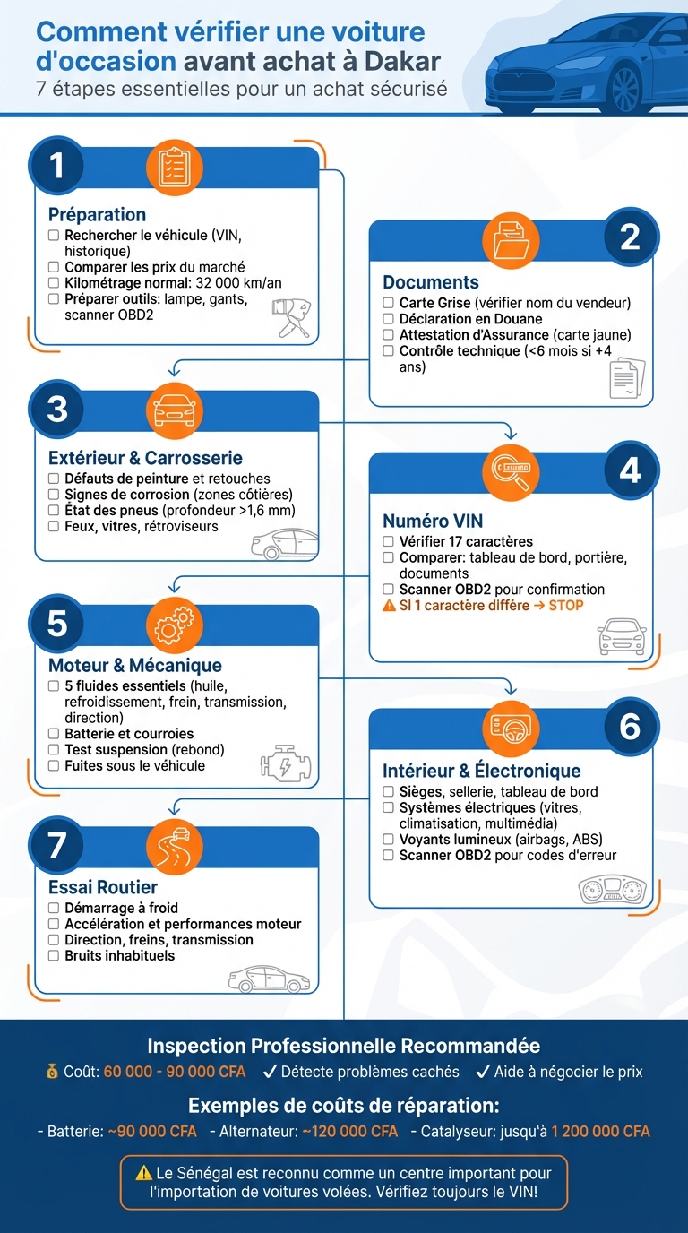 Guide complet inspection voiture occasion Dakar - 7 étapes essentielles