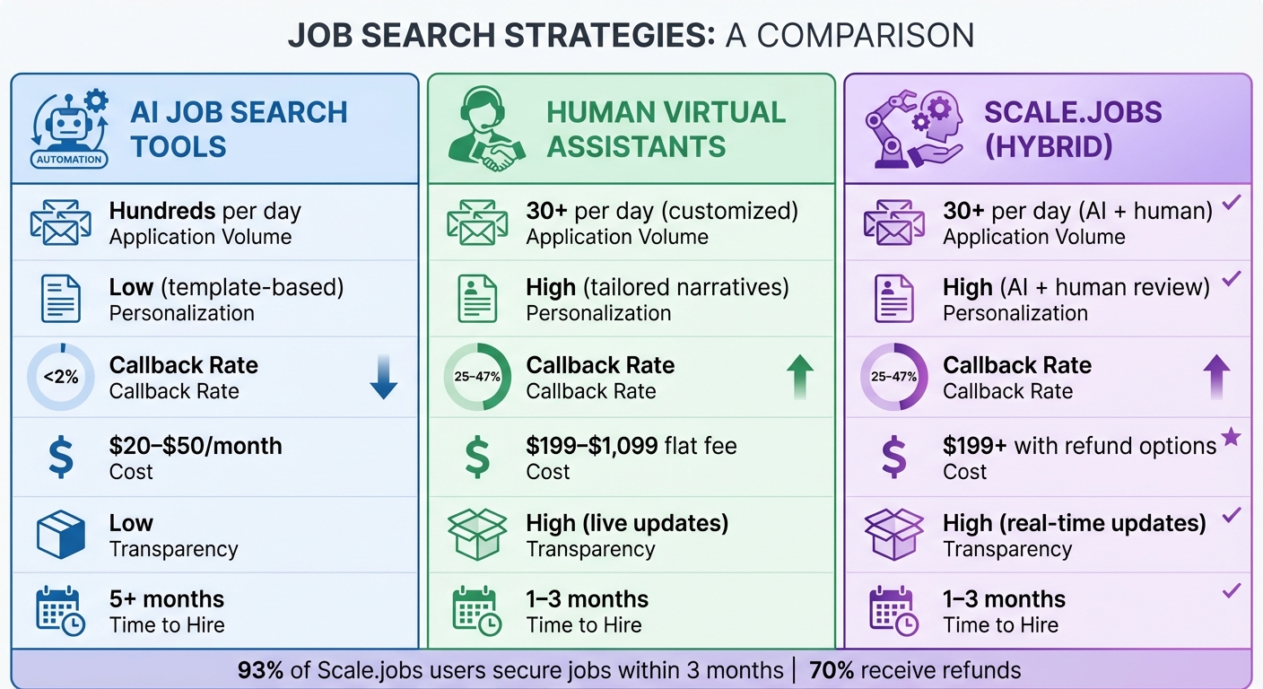 AI Job Search Tools vs Virtual Assistants vs Scale.jobs Comparison Chart