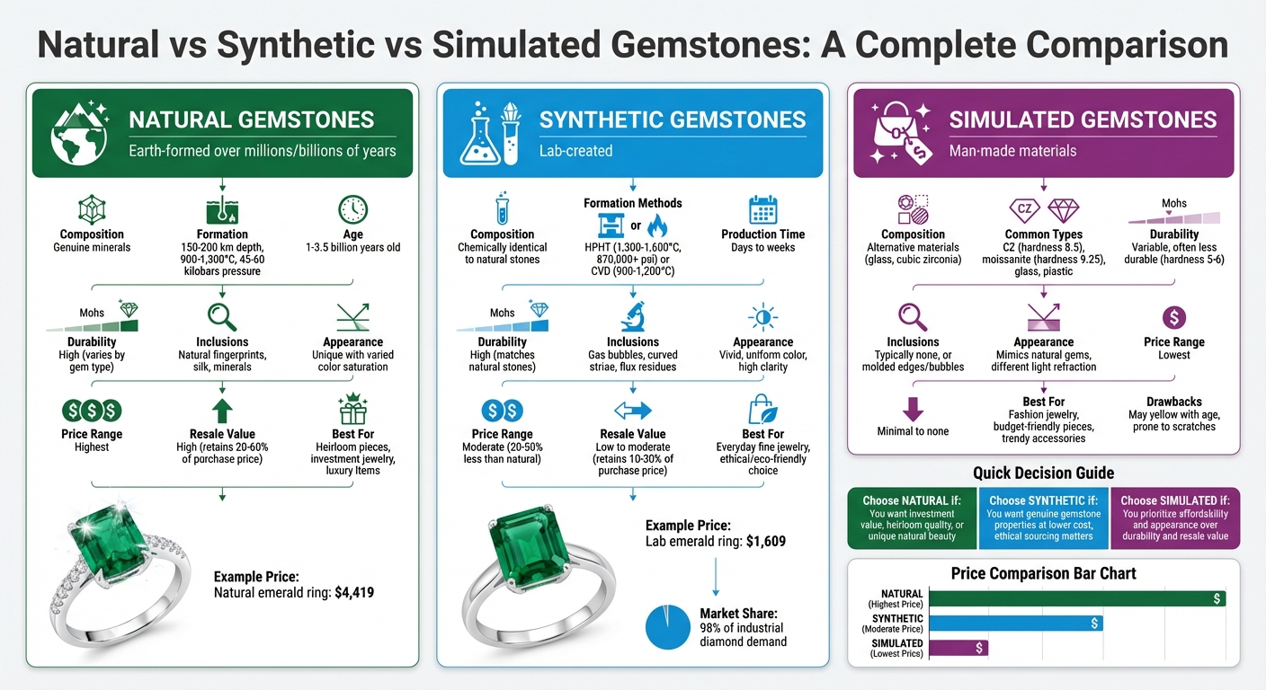 Natural vs Synthetic vs Simulated Gemstones Comparison Chart