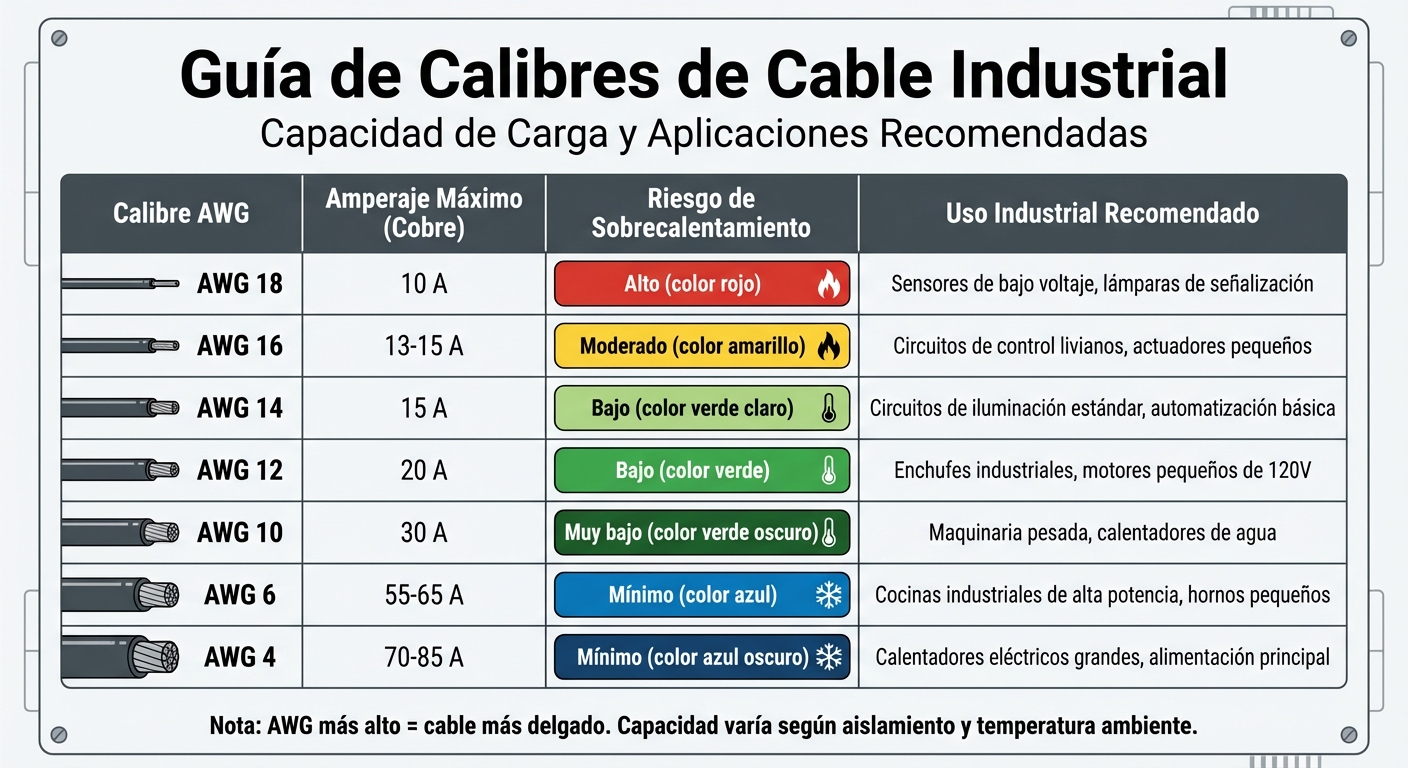 Tabla de Capacidad de Cables Industriales por Calibre AWG
