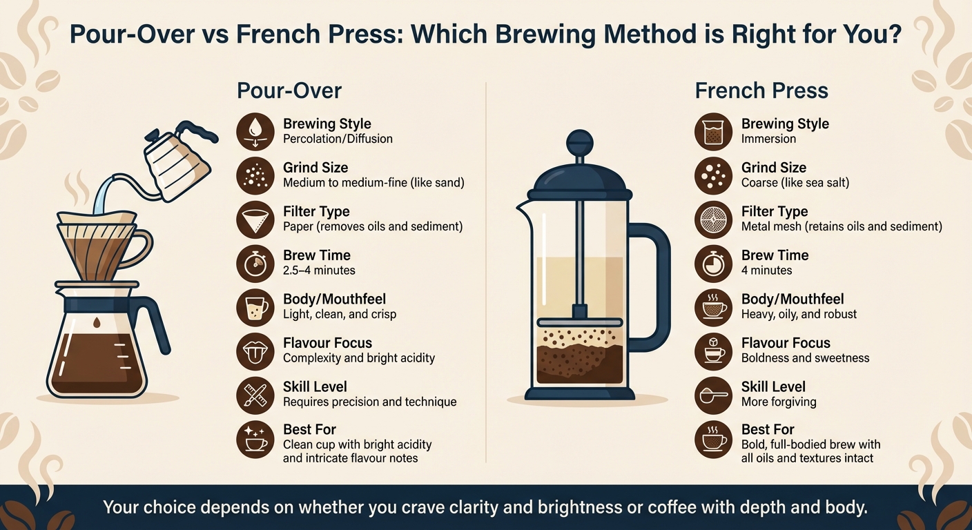 Pour-Over vs French Press Coffee Brewing Methods Comparison