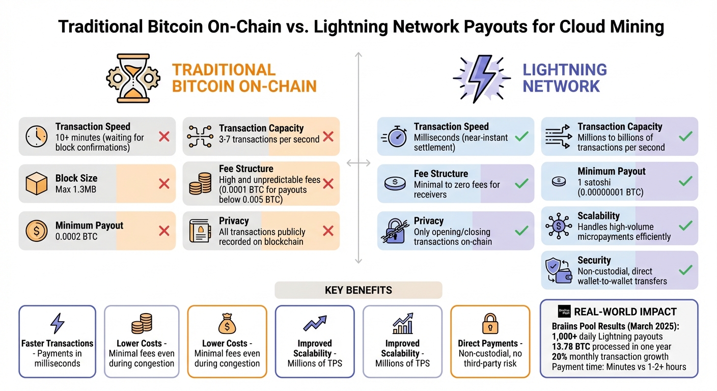 Traditional Bitcoin Payouts vs Lightning Network: Speed, Cost & Scalability Comparison