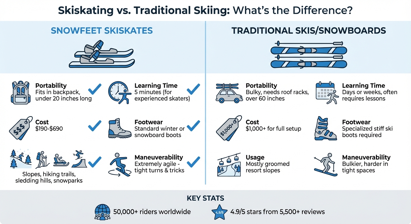 Snowfeet Skiskates vs Traditional Ski Equipment Comparison